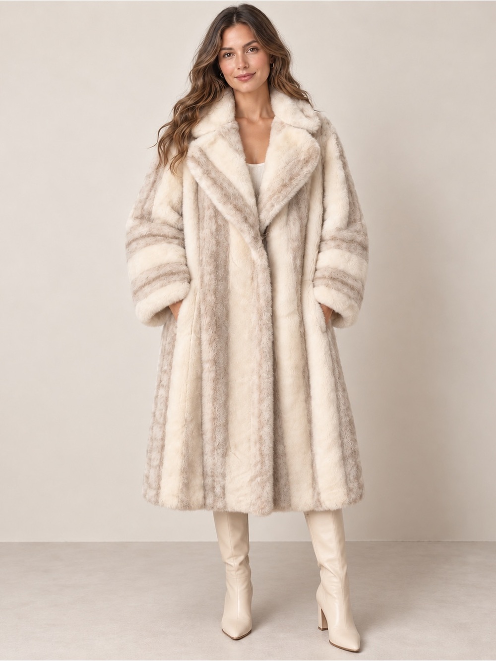 Vintage Country Pacer Ivory Faux Fur Maxi Coat Full Length Winter Coat